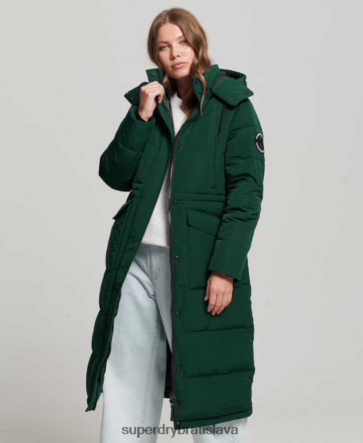 Superdry ženy Everest longline puffer kabát 6B4ZTR3704 oblečenie zelená