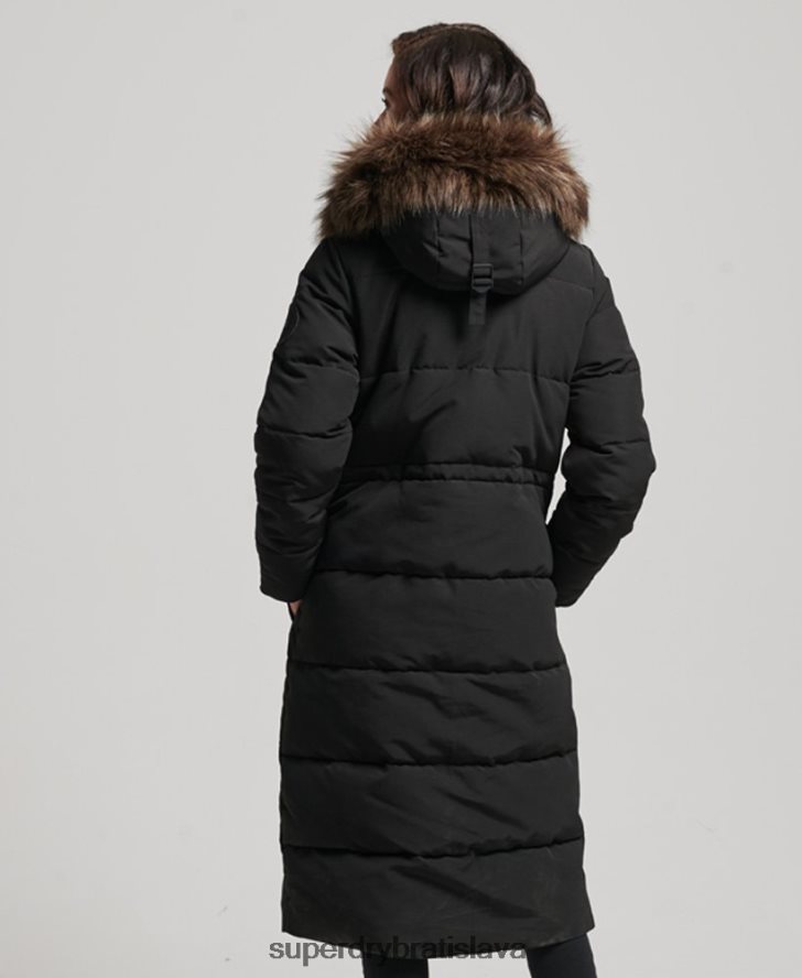 Superdry ženy Everestový kabát z umelej kožušiny s dlhou šnúrou 6B4ZTR3623 oblečenie čierna