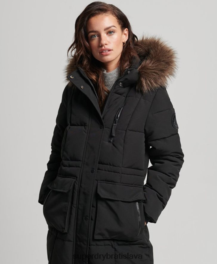 Superdry ženy Everestový kabát z umelej kožušiny s dlhou šnúrou 6B4ZTR3623 oblečenie čierna