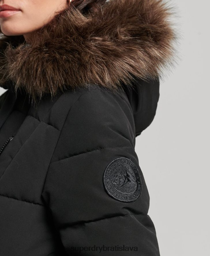 Superdry ženy Everestový kabát z umelej kožušiny s dlhou šnúrou 6B4ZTR3623 oblečenie čierna