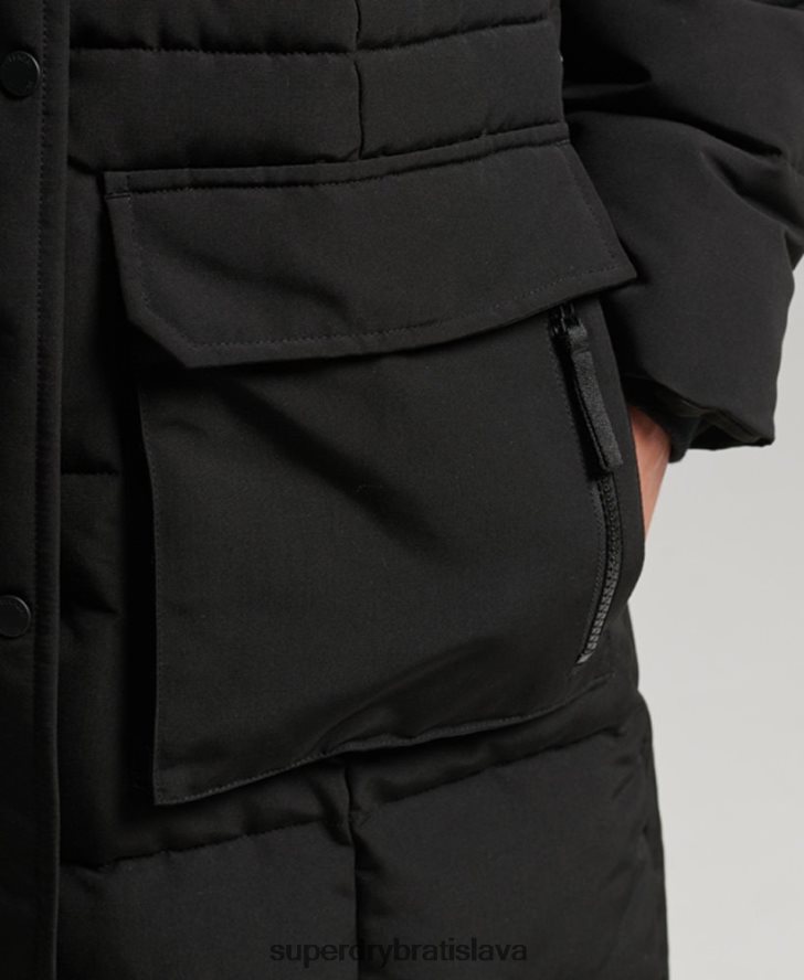 Superdry ženy Everestový kabát z umelej kožušiny s dlhou šnúrou 6B4ZTR3623 oblečenie čierna