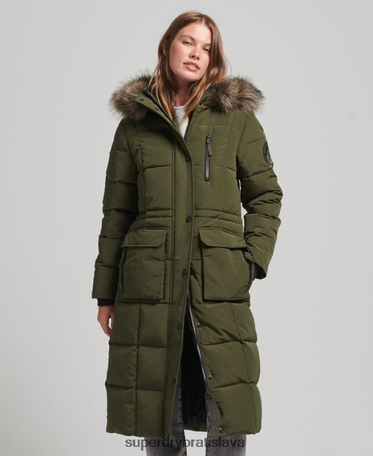 Superdry ženy Everestový kabát z umelej kožušiny s dlhou šnúrou 6B4ZTR3681 oblečenie zelená