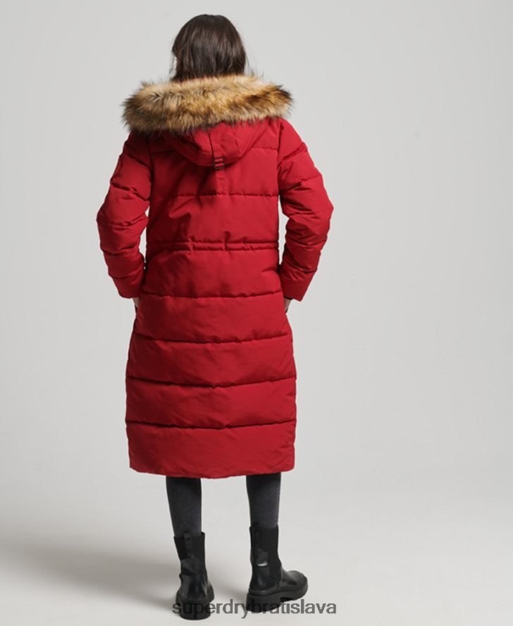 Superdry ženy Everestový kabát z umelej kožušiny s dlhou šnúrou 6B4ZTR3682 oblečenie červená
