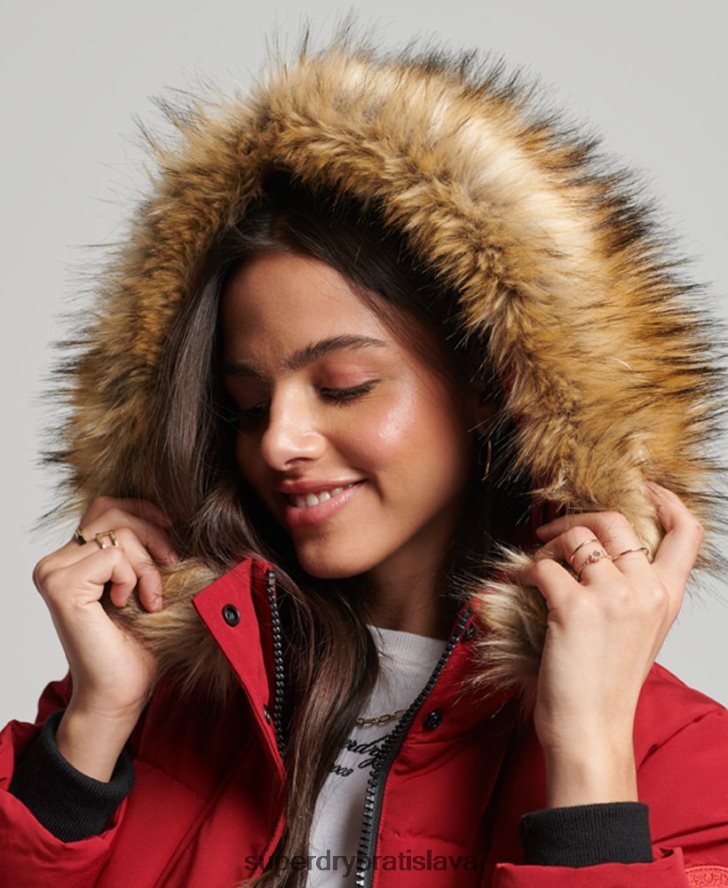 Superdry ženy Everestový kabát z umelej kožušiny s dlhou šnúrou 6B4ZTR3682 oblečenie červená
