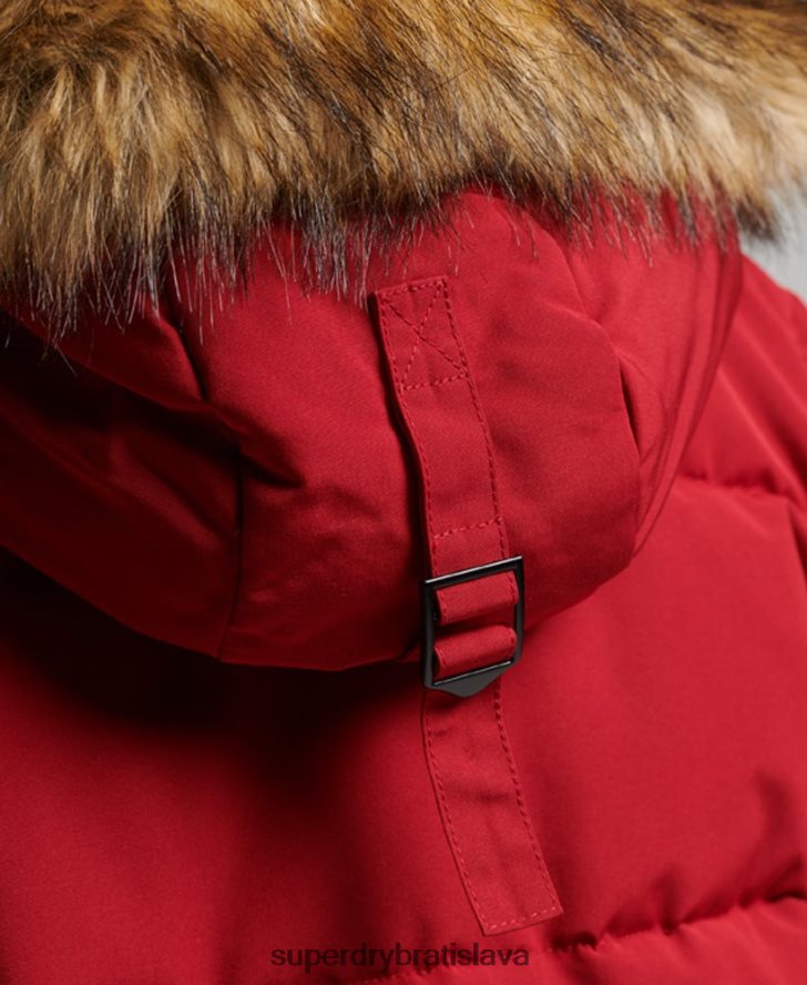 Superdry ženy Everestový kabát z umelej kožušiny s dlhou šnúrou 6B4ZTR3682 oblečenie červená