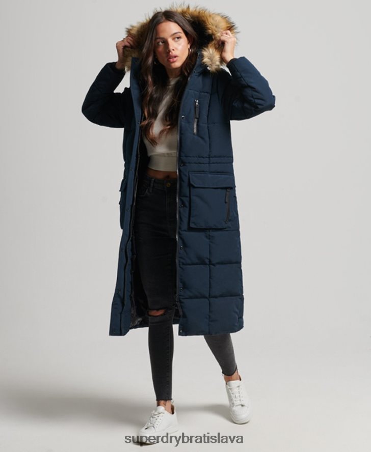 Superdry ženy Everestový kabát z umelej kožušiny s dlhou šnúrou 6B4ZTR3764 oblečenie námorníctvo