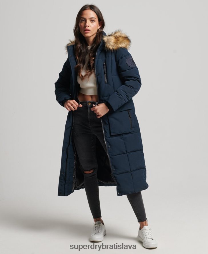 Superdry ženy Everestový kabát z umelej kožušiny s dlhou šnúrou 6B4ZTR3764 oblečenie námorníctvo