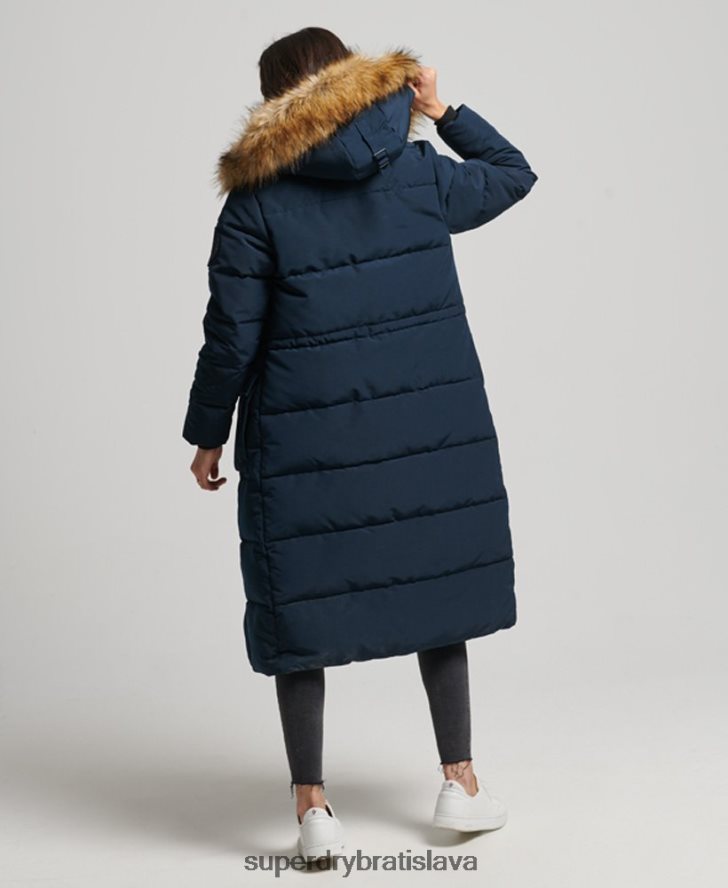 Superdry ženy Everestový kabát z umelej kožušiny s dlhou šnúrou 6B4ZTR3764 oblečenie námorníctvo