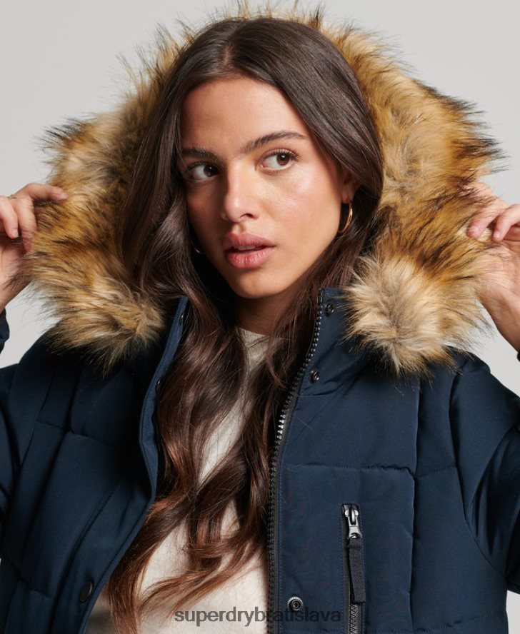 Superdry ženy Everestový kabát z umelej kožušiny s dlhou šnúrou 6B4ZTR3764 oblečenie námorníctvo