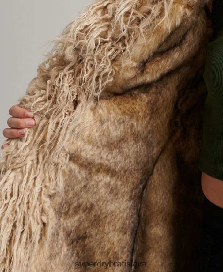 Superdry ženy afganský kabát s dlhou šnúrou podšitý umelou kožušinou 6B4ZTR3813 oblečenie hnedá