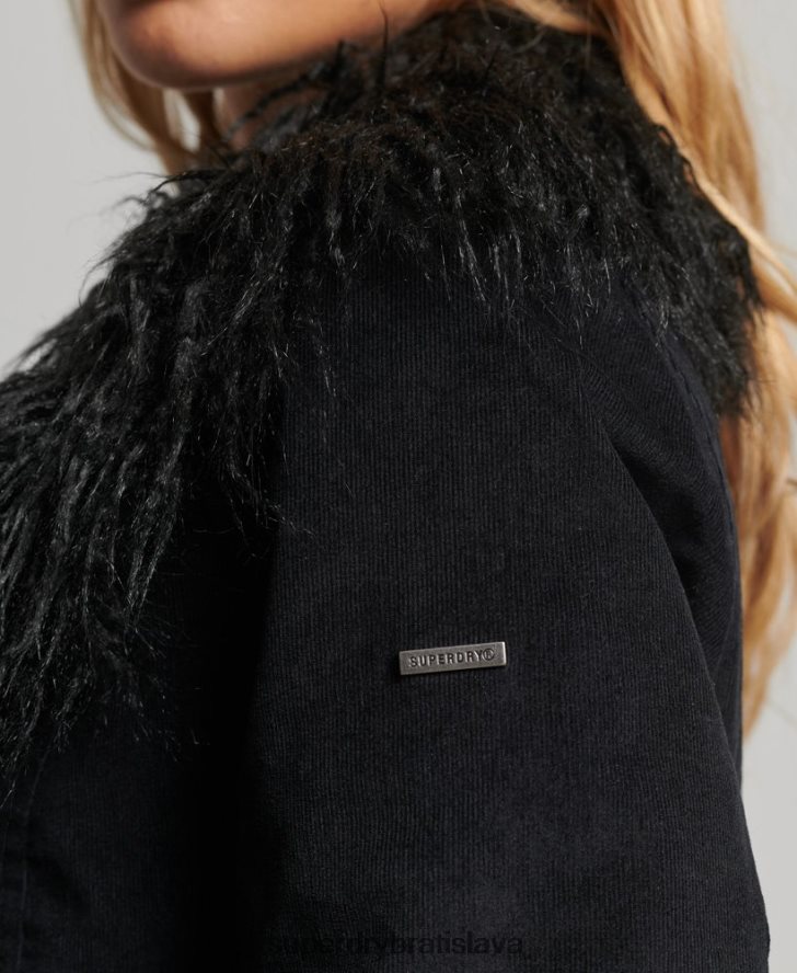 Superdry ženy afganský kabát s dlhou šnúrou podšitý umelou kožušinou 6B4ZTR3820 oblečenie čierna