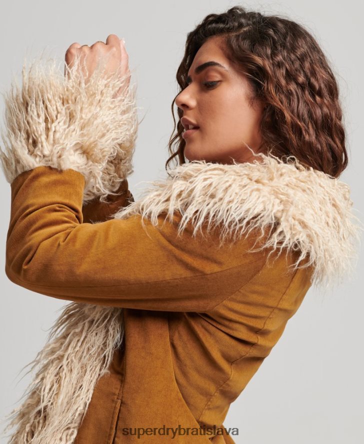 Superdry ženy afganský kabát s dlhou šnúrou podšitý umelou kožušinou 6B4ZTR3835 oblečenie hnedá