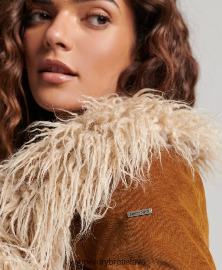 Superdry ženy afganský kabát s dlhou šnúrou podšitý umelou kožušinou 6B4ZTR3835 oblečenie hnedá