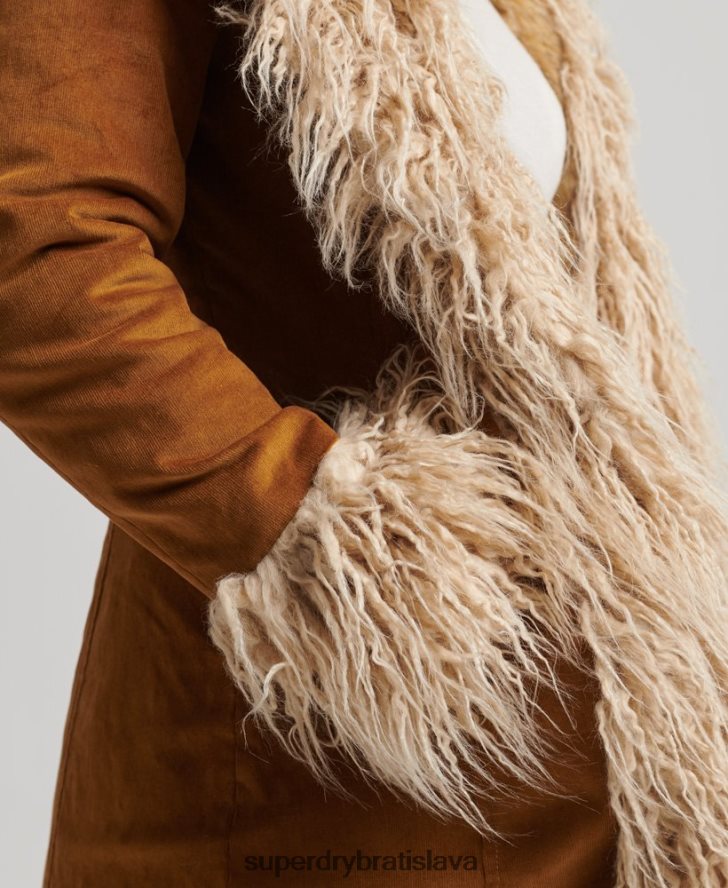 Superdry ženy afganský kabát s dlhou šnúrou podšitý umelou kožušinou 6B4ZTR3835 oblečenie hnedá