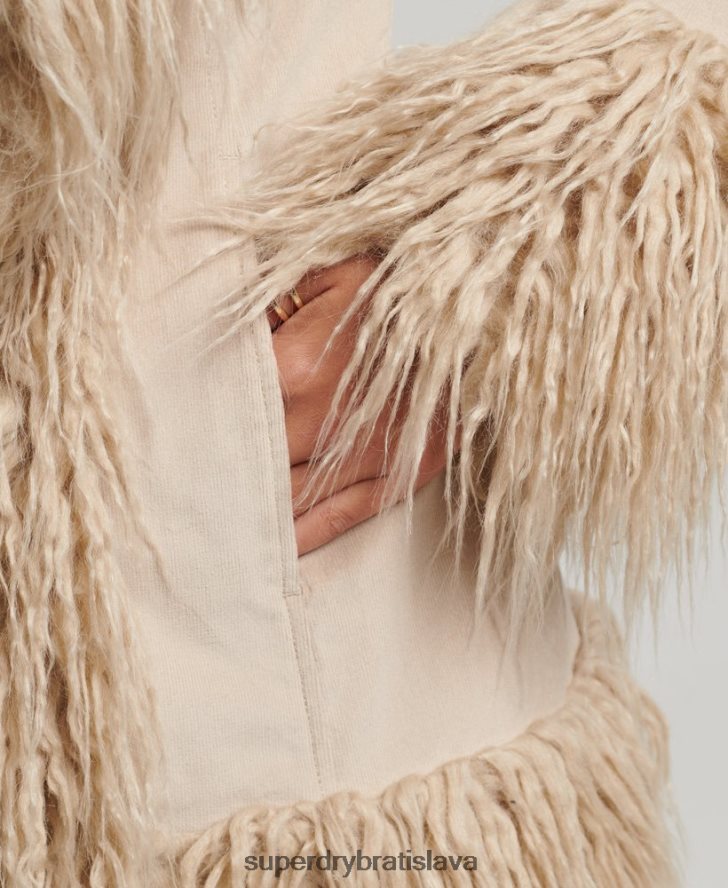 Superdry ženy afganský kabát s podšívkou z umelej kožušiny 6B4ZTR3721 oblečenie hnedá