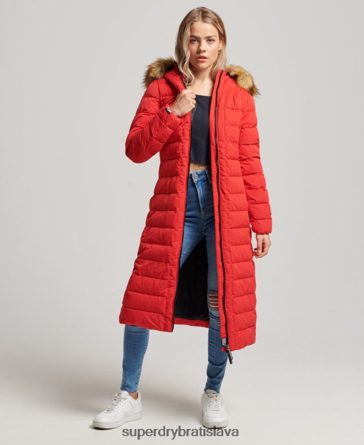 Superdry ženy arktický dlhý puffer kabát 6B4ZTR5591 oblečenie červená