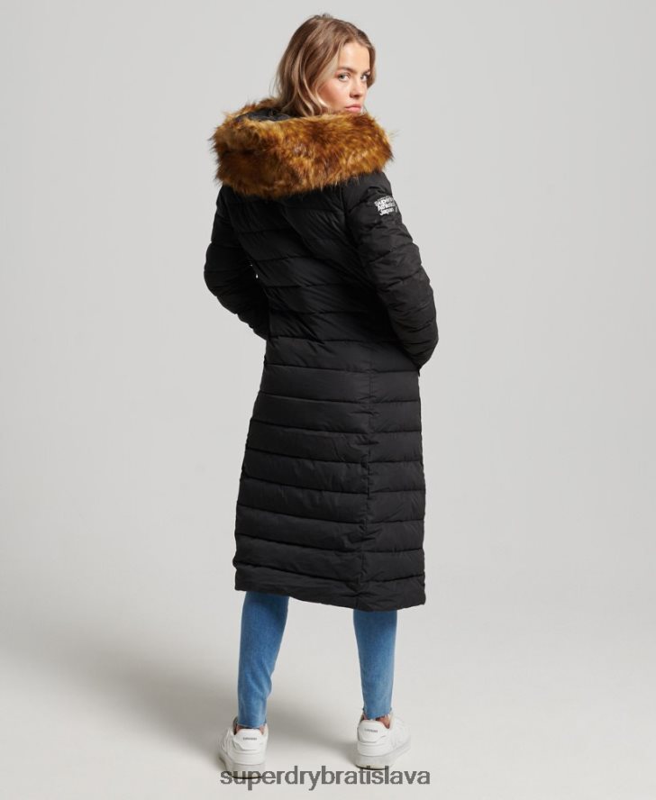 Superdry ženy arktický dlhý puffer kabát 6B4ZTR5638 oblečenie čierna