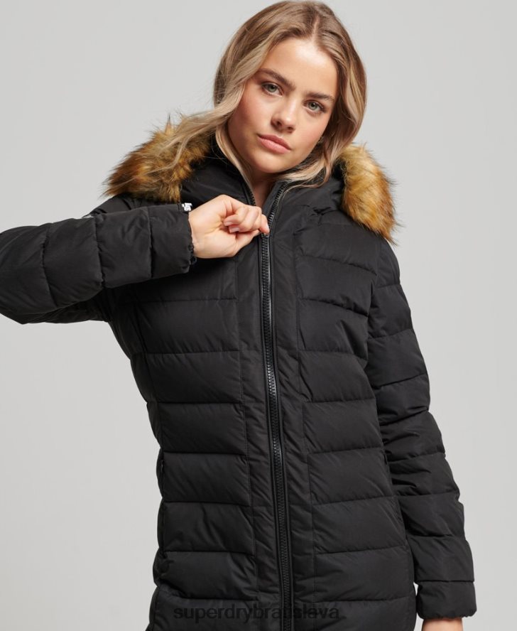 Superdry ženy arktický dlhý puffer kabát 6B4ZTR5638 oblečenie čierna