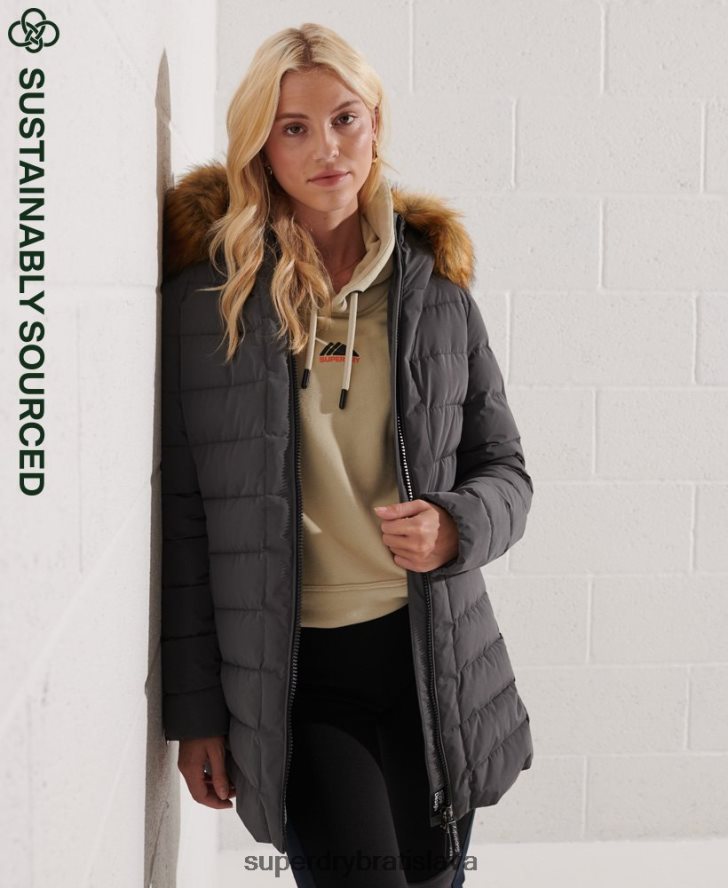 Superdry ženy arktický vysoký puffer kabát 6B4ZTR3645 oblečenie tmavošedý