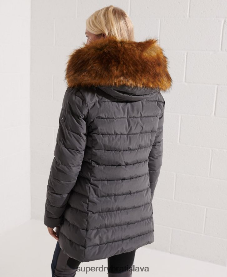 Superdry ženy arktický vysoký puffer kabát 6B4ZTR3645 oblečenie tmavošedý