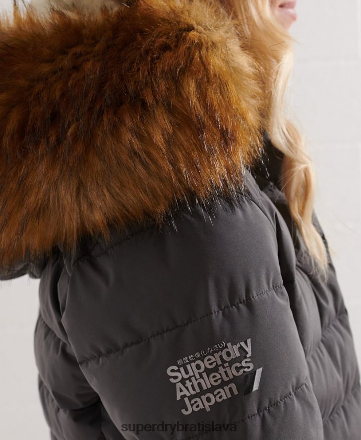 Superdry ženy arktický vysoký puffer kabát 6B4ZTR3645 oblečenie tmavošedý