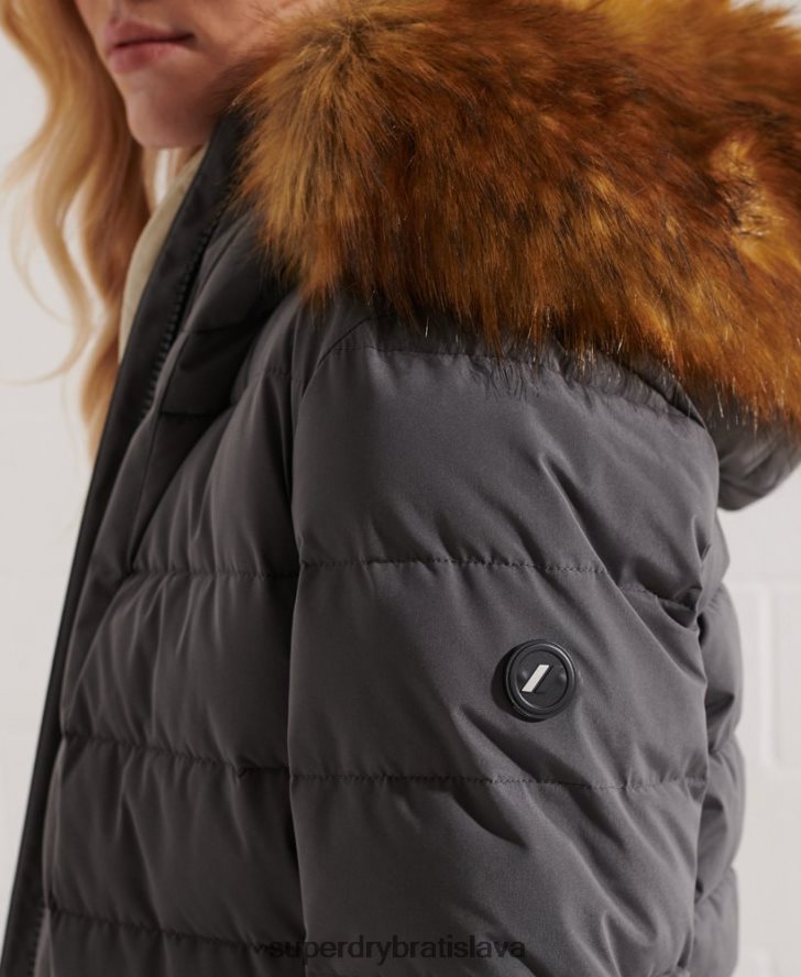 Superdry ženy arktický vysoký puffer kabát 6B4ZTR3645 oblečenie tmavošedý