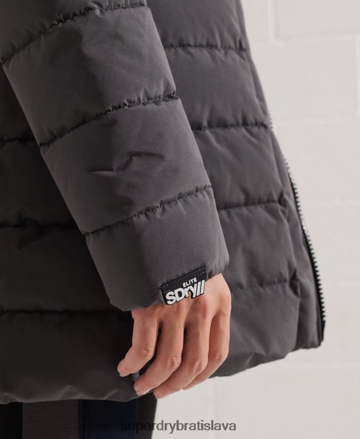 Superdry ženy arktický vysoký puffer kabát 6B4ZTR3645 oblečenie tmavošedý