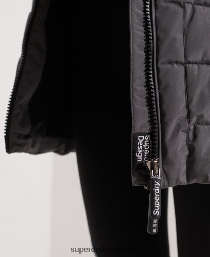 Superdry ženy arktický vysoký puffer kabát 6B4ZTR3645 oblečenie tmavošedý
