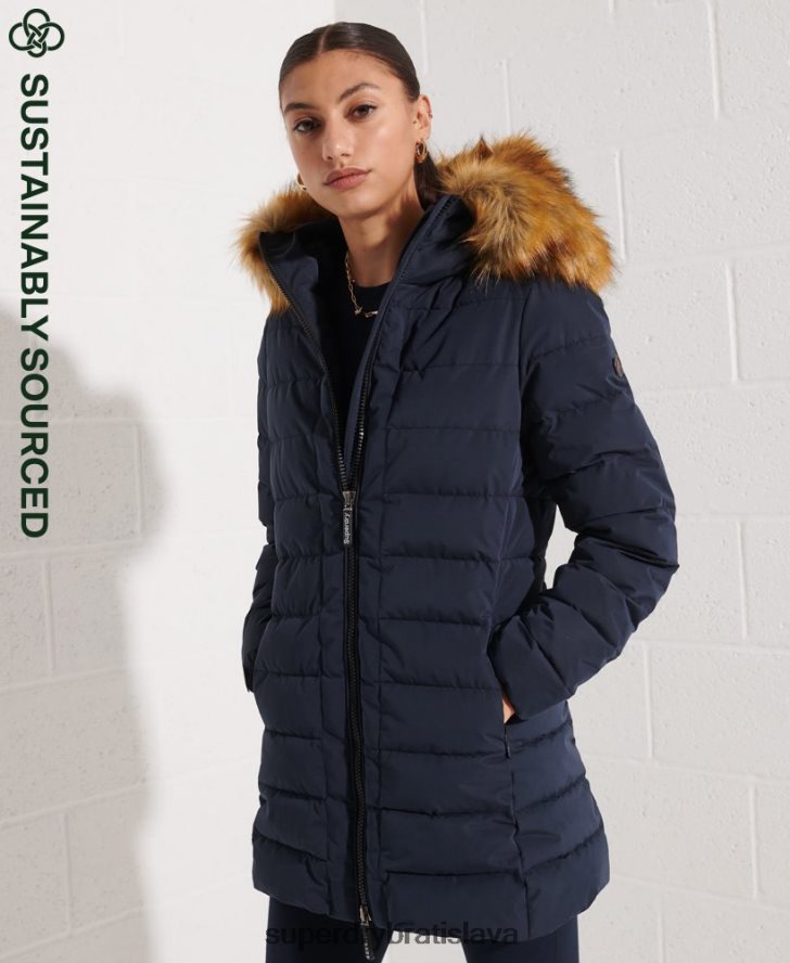 Superdry ženy arktický vysoký puffer kabát 6B4ZTR3646 oblečenie námorníctvo