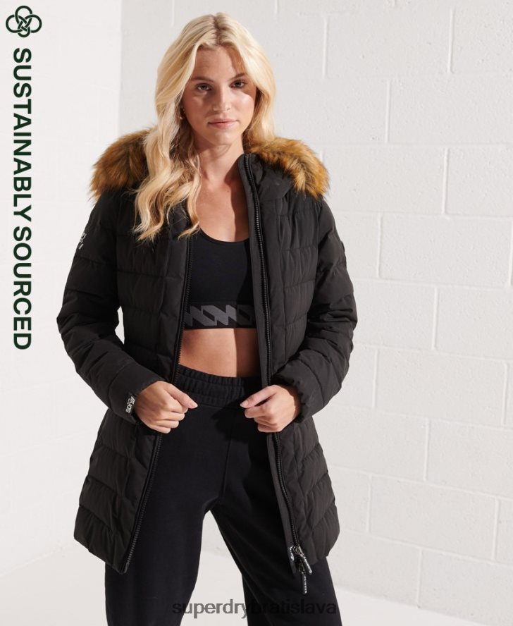 Superdry ženy arktický vysoký puffer kabát 6B4ZTR3647 oblečenie čierna