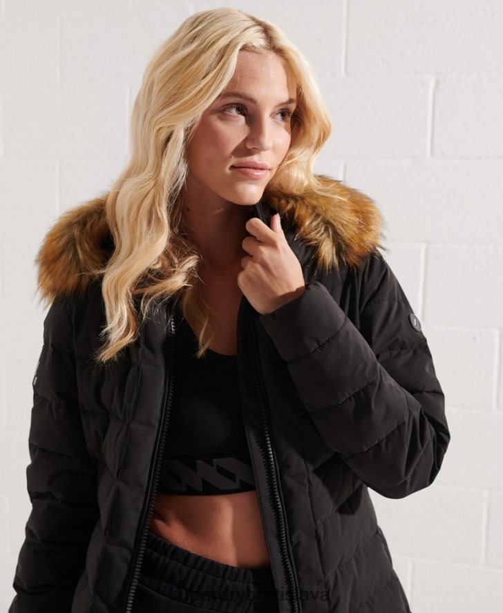 Superdry ženy arktický vysoký puffer kabát 6B4ZTR3647 oblečenie čierna