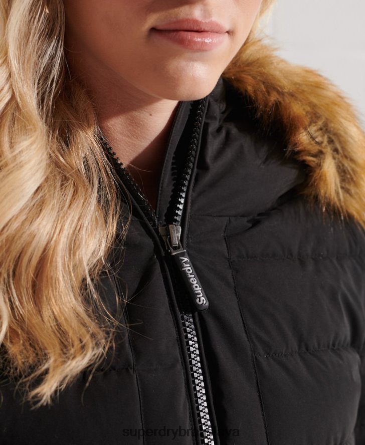 Superdry ženy arktický vysoký puffer kabát 6B4ZTR3647 oblečenie čierna