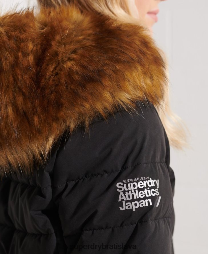 Superdry ženy arktický vysoký puffer kabát 6B4ZTR3647 oblečenie čierna