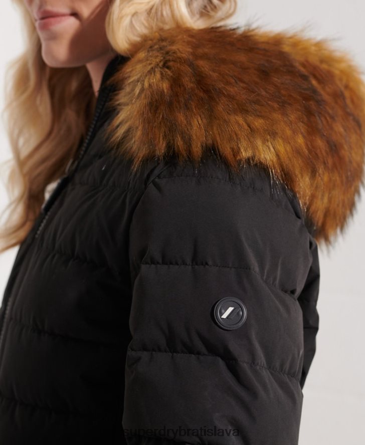 Superdry ženy arktický vysoký puffer kabát 6B4ZTR3647 oblečenie čierna