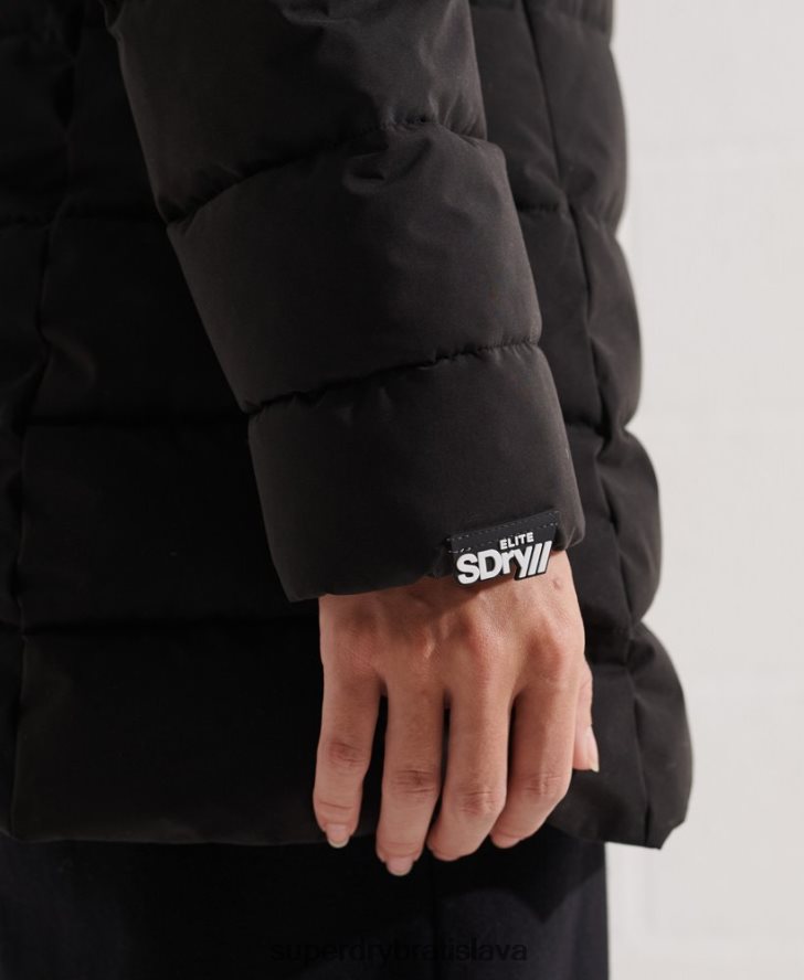 Superdry ženy arktický vysoký puffer kabát 6B4ZTR3647 oblečenie čierna