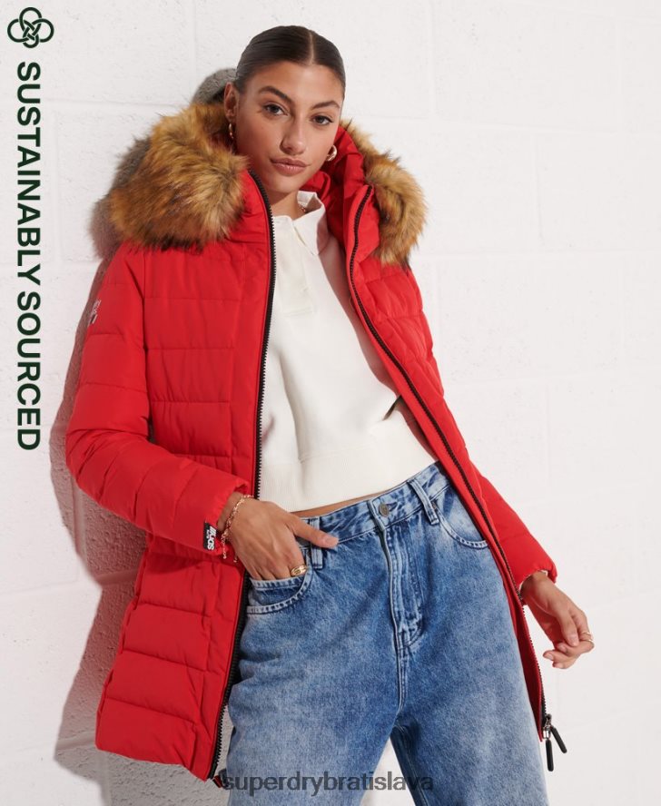 Superdry ženy arktický vysoký puffer kabát 6B4ZTR3648 oblečenie červená