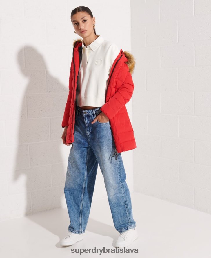 Superdry ženy arktický vysoký puffer kabát 6B4ZTR3648 oblečenie červená