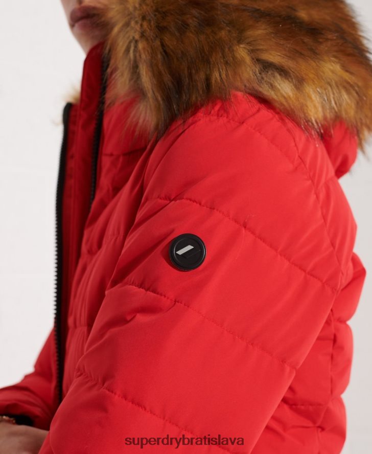 Superdry ženy arktický vysoký puffer kabát 6B4ZTR3648 oblečenie červená