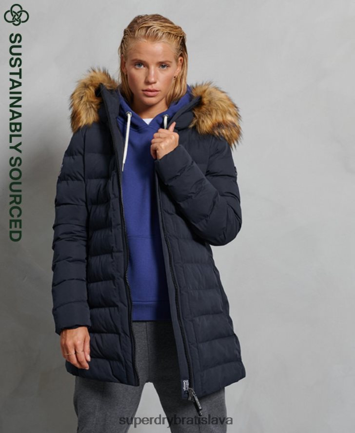 Superdry ženy arktický vysoký puffer kabát 6B4ZTR5655 oblečenie námorníctvo