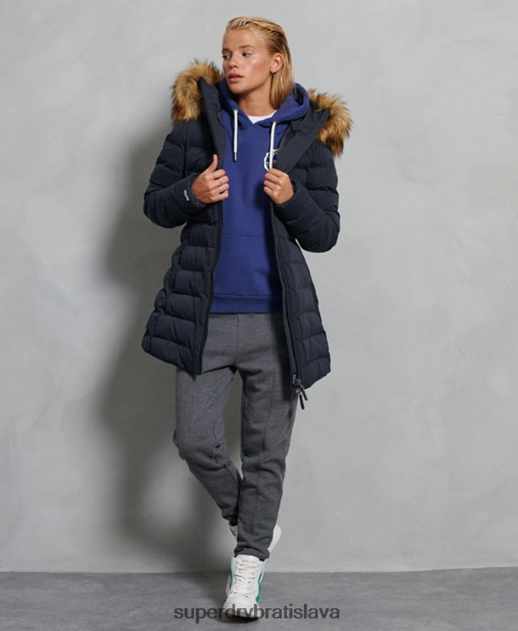 Superdry ženy arktický vysoký puffer kabát 6B4ZTR5655 oblečenie námorníctvo