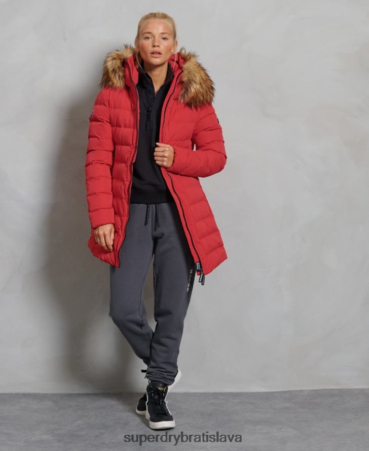 Superdry ženy arktický vysoký puffer kabát 6B4ZTR5714 oblečenie červená