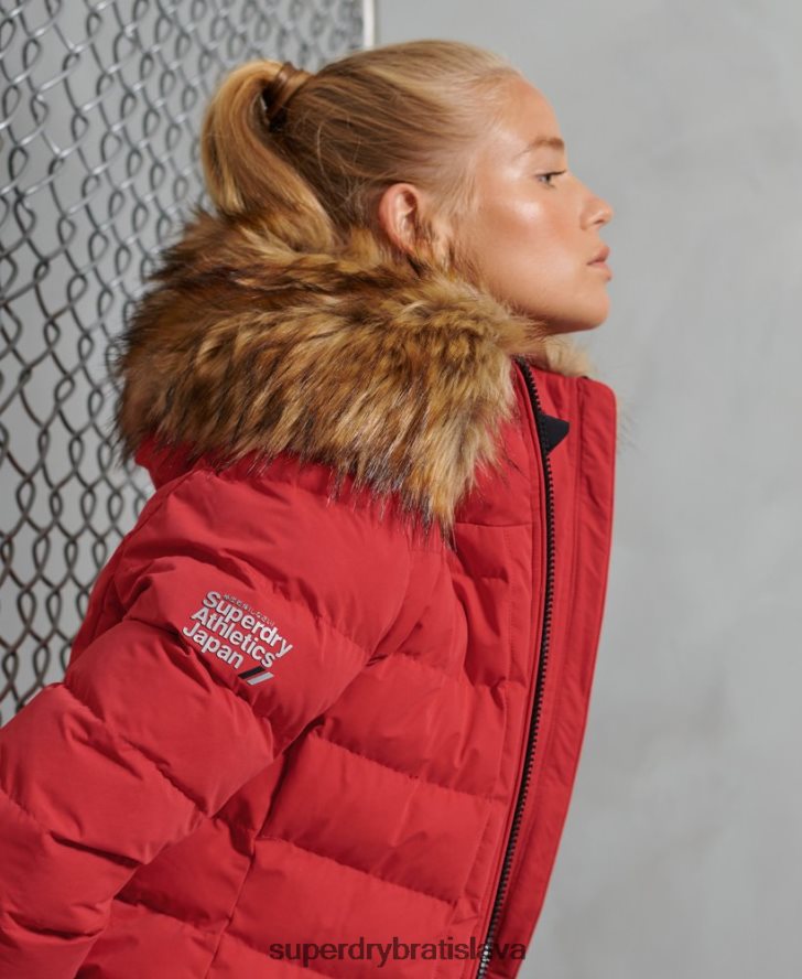 Superdry ženy arktický vysoký puffer kabát 6B4ZTR5714 oblečenie červená