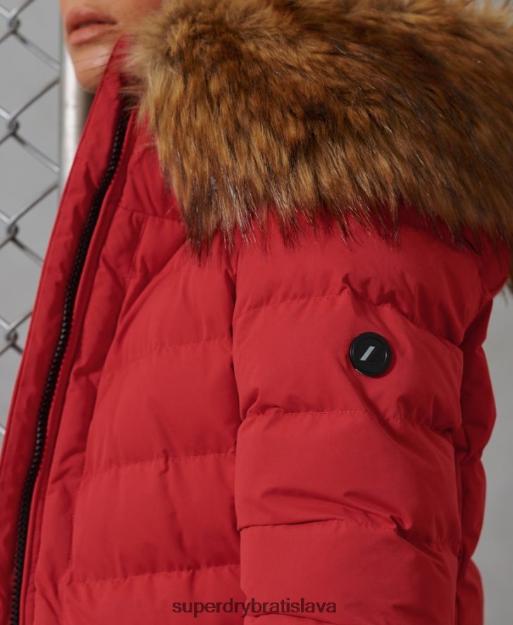 Superdry ženy arktický vysoký puffer kabát 6B4ZTR5714 oblečenie červená