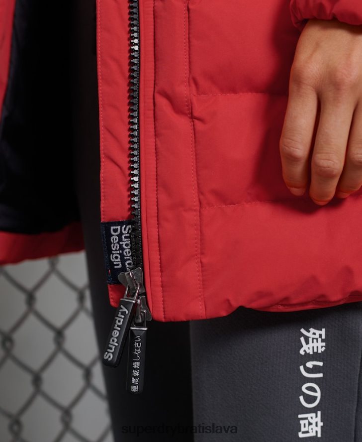 Superdry ženy arktický vysoký puffer kabát 6B4ZTR5714 oblečenie červená