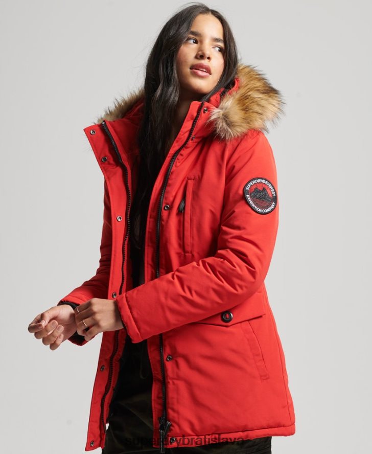 Superdry ženy bunda parka z umelej kožušiny Everest s kapucňou 6B4ZTR3772 oblečenie červená