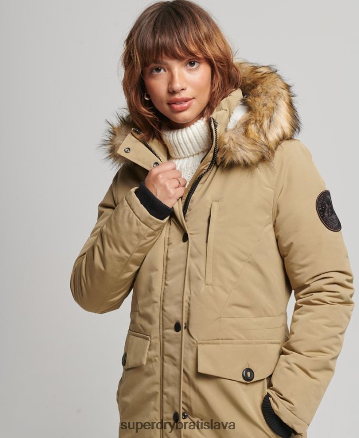 Superdry ženy bunda parka z umelej kožušiny Everest s kapucňou 6B4ZTR3774 oblečenie hnedá