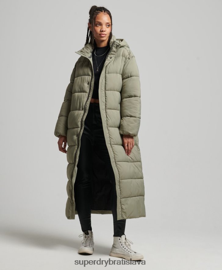 Superdry ženy cocoon longline puffer coat 6B4ZTR5451 oblečenie kaki