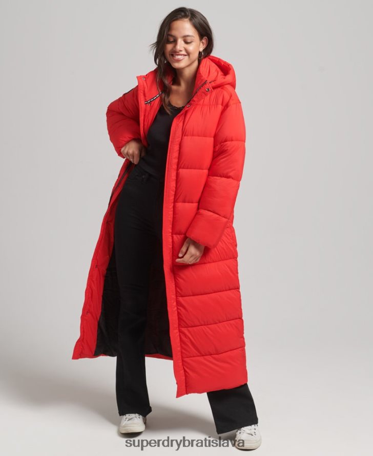 Superdry ženy cocoon longline puffer coat 6B4ZTR5501 oblečenie červená