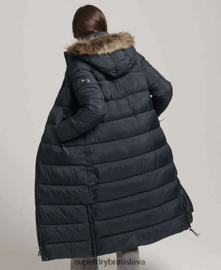 Superdry ženy dlhý kabát s kapucňou z umelej kožušiny 6B4ZTR3660 oblečenie tmavošedý