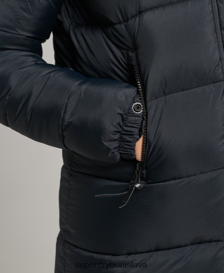 Superdry ženy dlhý kabát s kapucňou z umelej kožušiny 6B4ZTR3660 oblečenie tmavošedý
